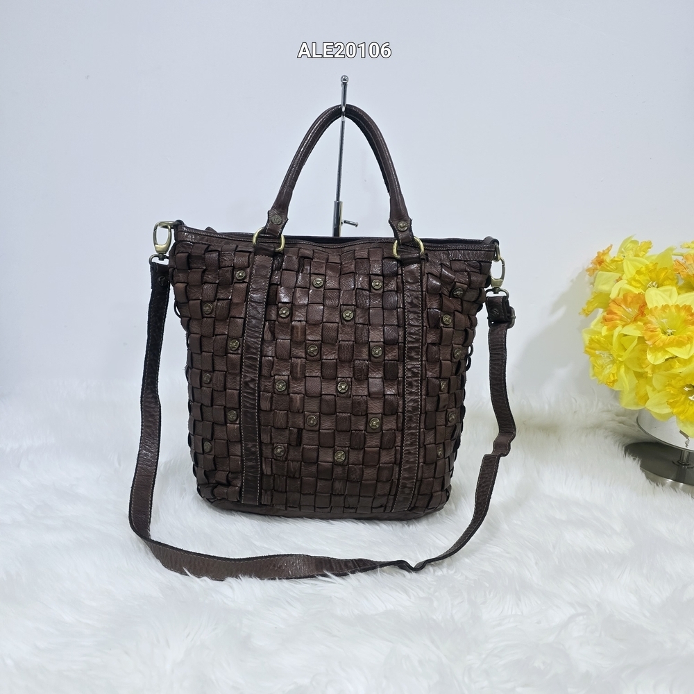 Civico 93 Brown Tote Crossbody Genuine Leather Bag Made in Italy